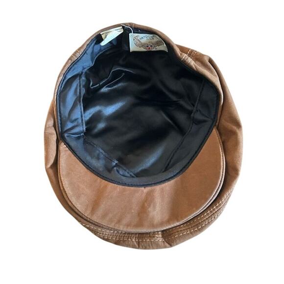 Vintage Hatquarters USA Brown Leather Newsboy Cap M Made in USA Leather - Picture 6 of 7